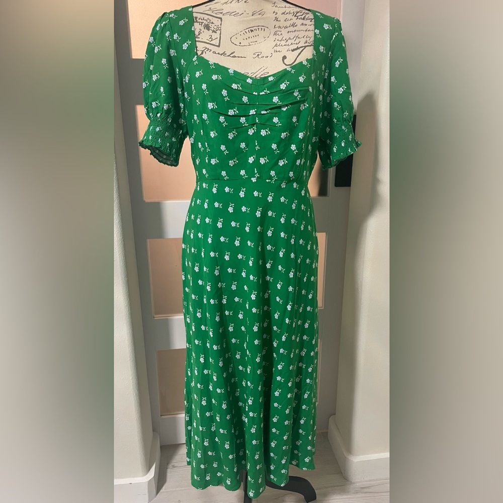 J. Crew Green Floral Midi Dress